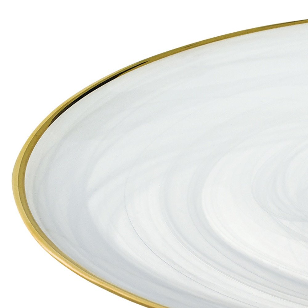 Expositor para tartas de cristal óptico y oro blanco hecho a mano con borde dorado