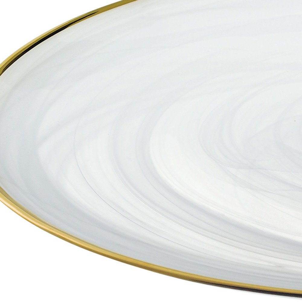 Expositor para tartas de cristal óptico y oro blanco hecho a mano con borde dorado