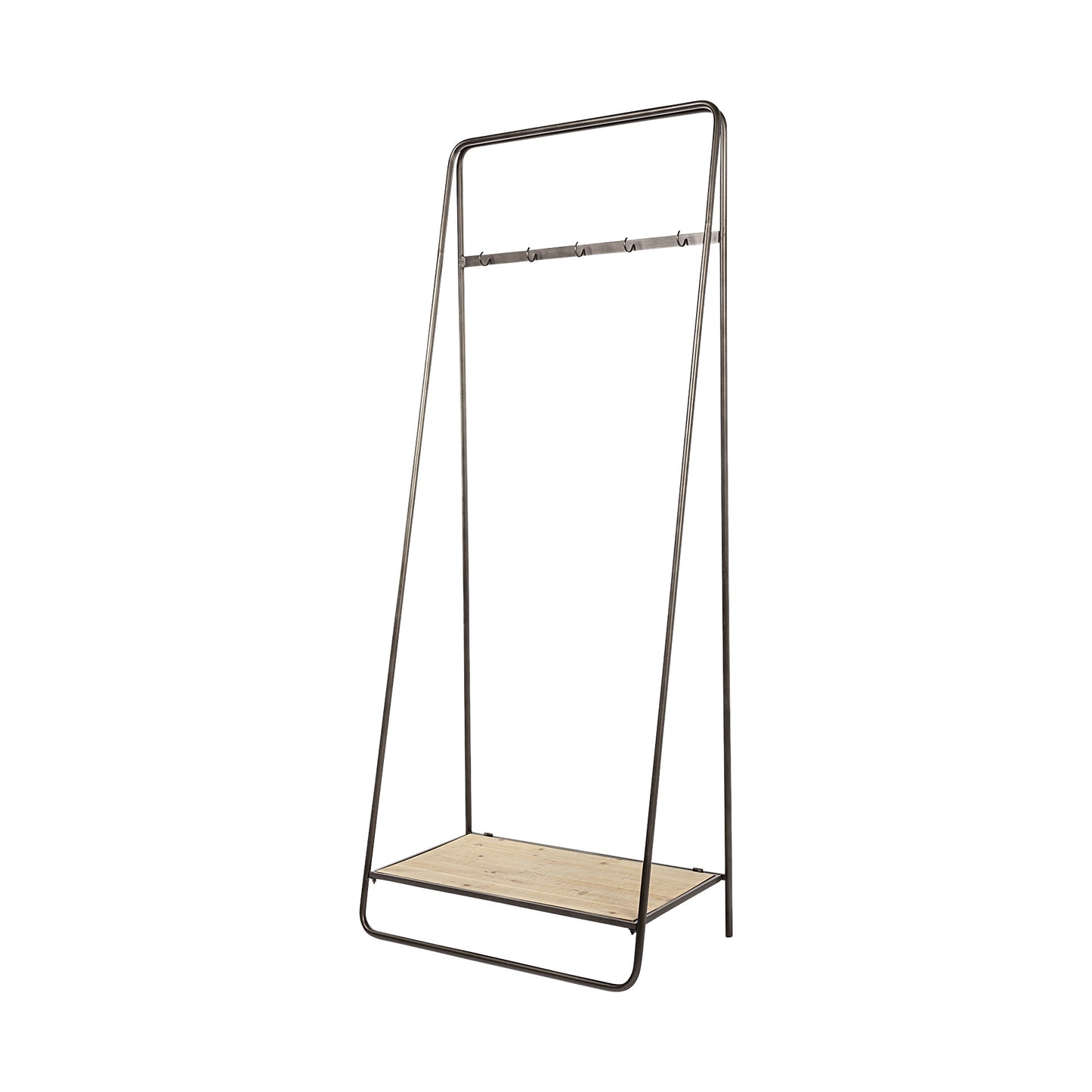 Perchero de madera y metal con tubo negro