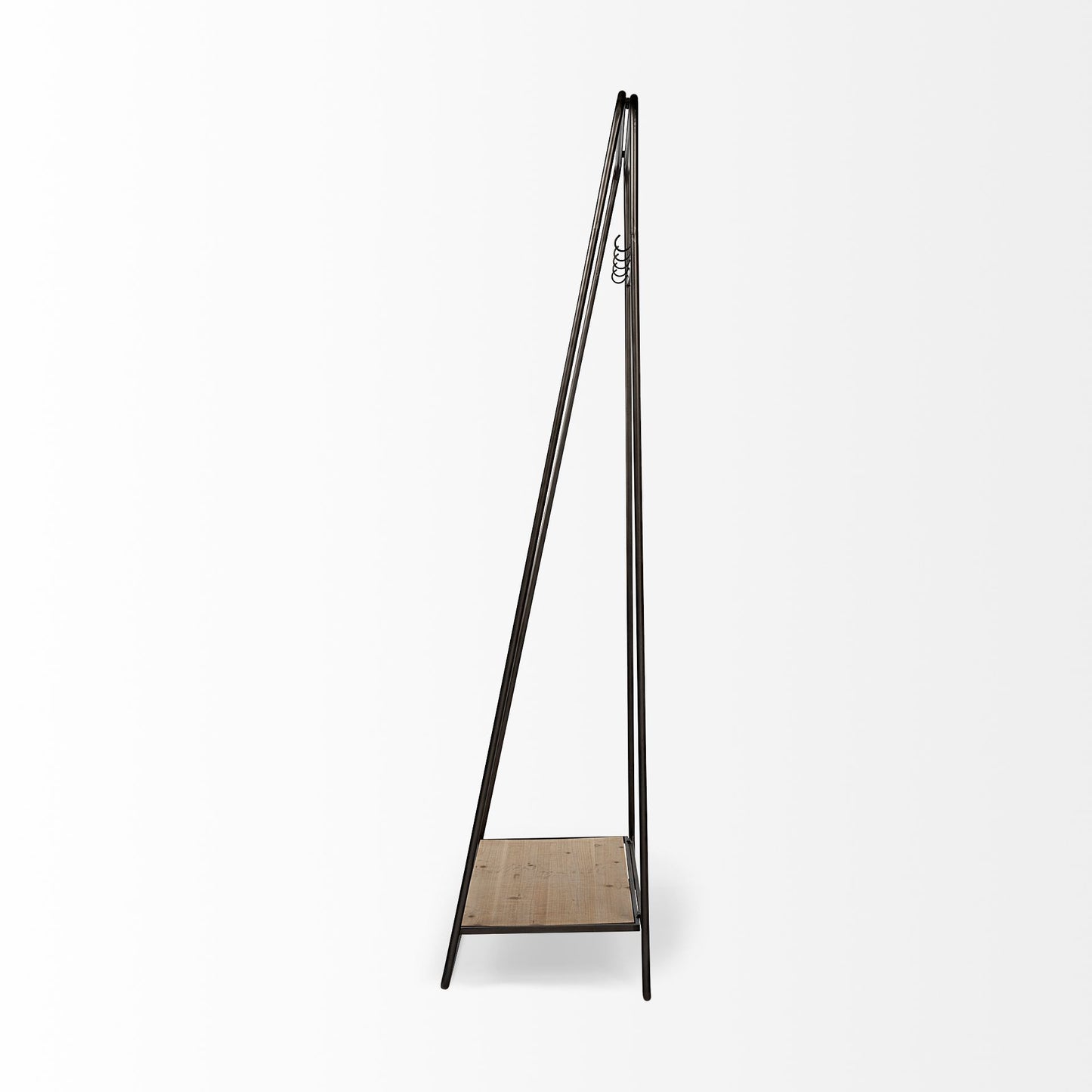 Perchero de madera y metal con tubo negro