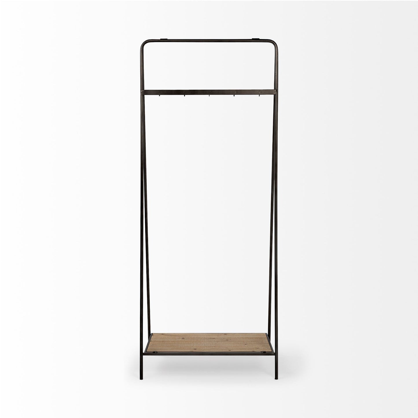 Perchero de madera y metal con tubo negro