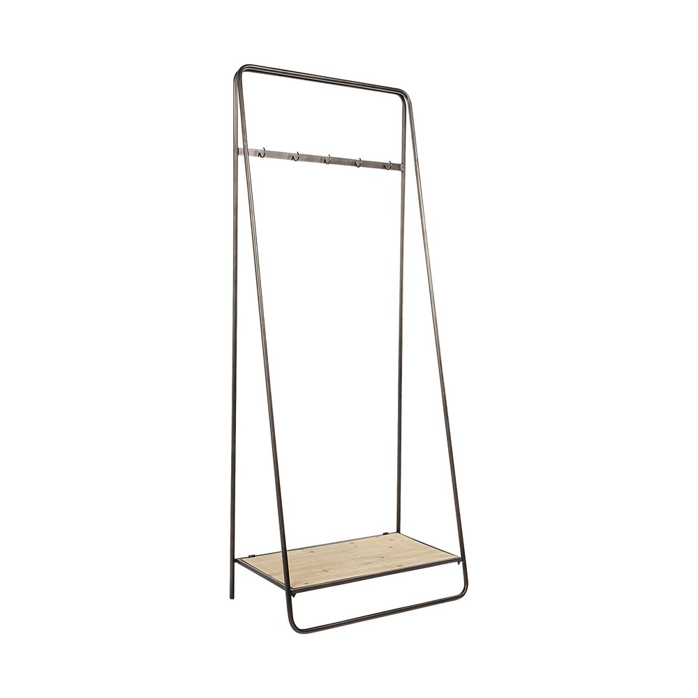 Perchero de madera y metal con tubo negro