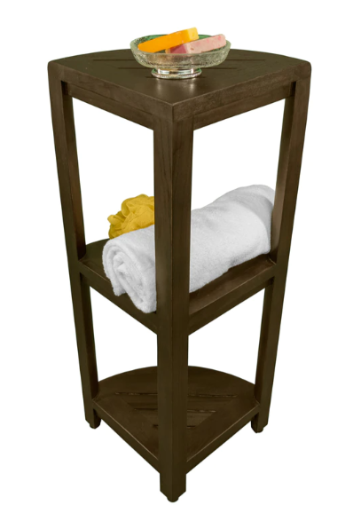 Teak Three Tier Corner Corner Shower Shelf In Brown Finish