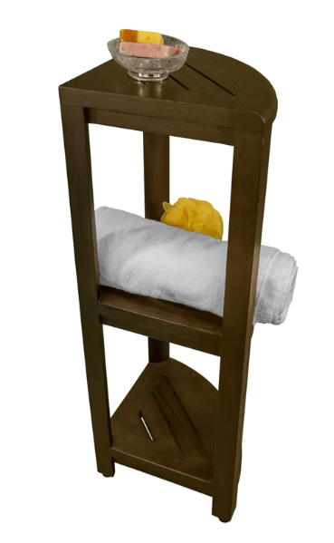 Teak Three Tier Corner Corner Shower Shelf In Brown Finish