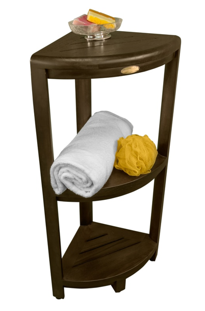 Teak Three Tier Corner Corner Shower Shelf In Brown Finish