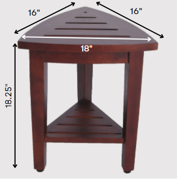 Compact Teak Corner Shower Outdoor Bench With Shelf In Brown Finish