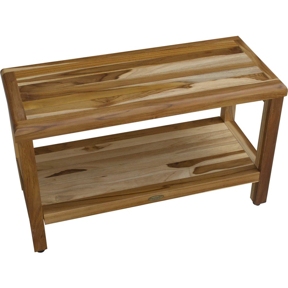 Banco de ducha rectangular de teca con estante en acabado natural