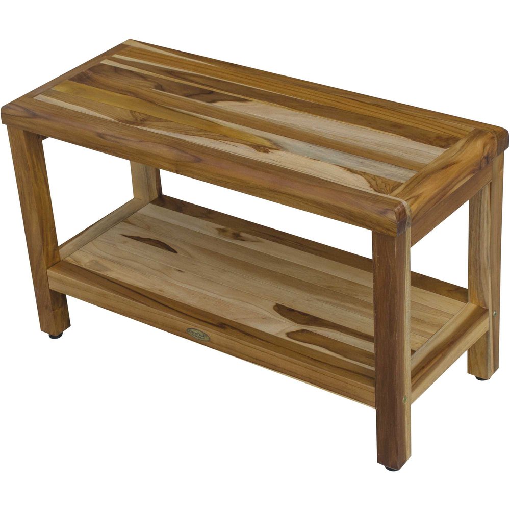 Banco de ducha rectangular de teca con estante en acabado natural