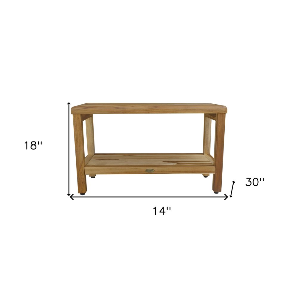 Banco de ducha rectangular de teca con estante en acabado natural