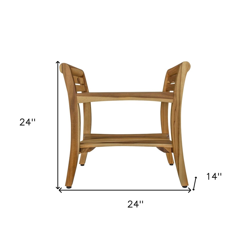 Banco de ducha de teca maciza natural de 24" con asas