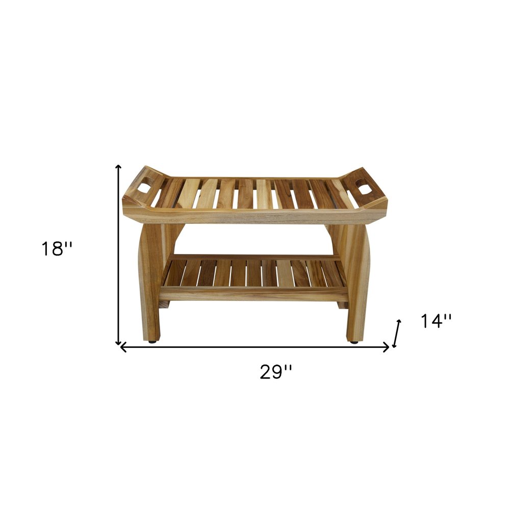 Banco de ducha exterior rectangular de teca de 73 cm con asas y acabado natural