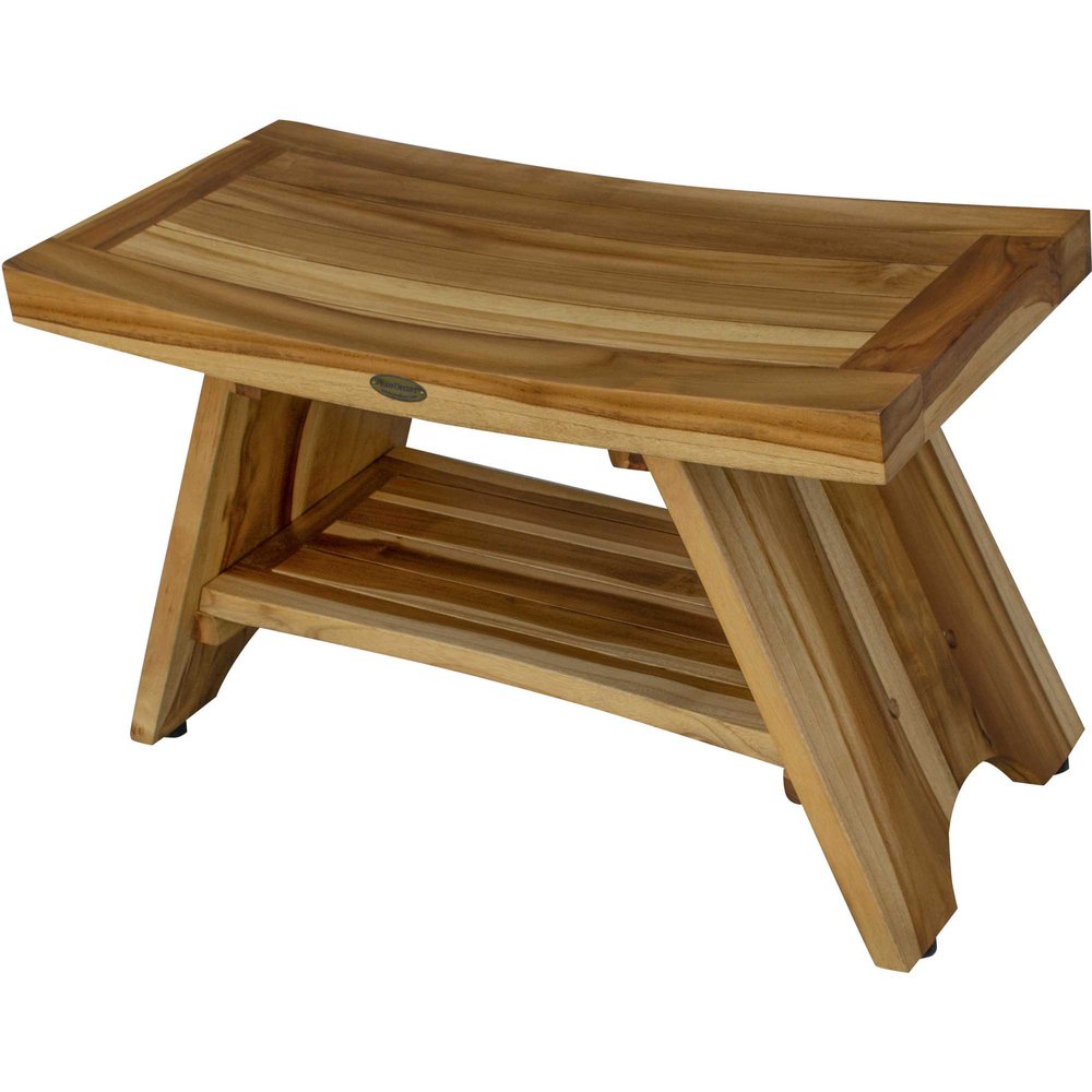 Taburete o banco de ducha rectangular de teca con estante en acabado natural