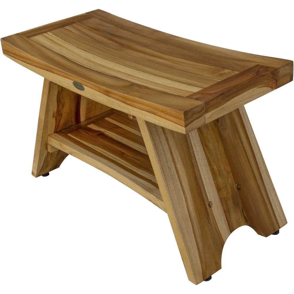 Taburete o banco de ducha rectangular de teca con estante en acabado natural