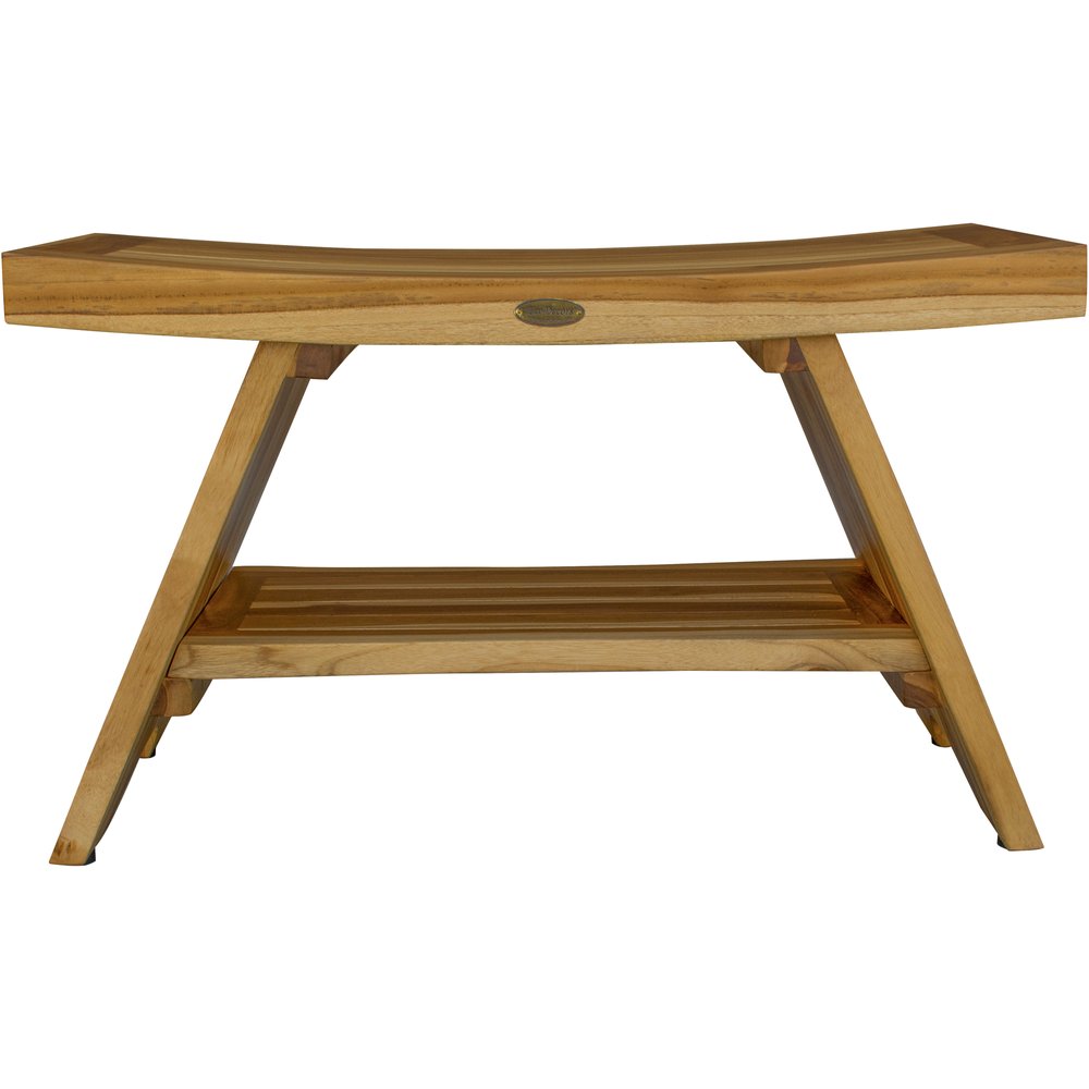Taburete o banco de ducha rectangular de teca con estante en acabado natural