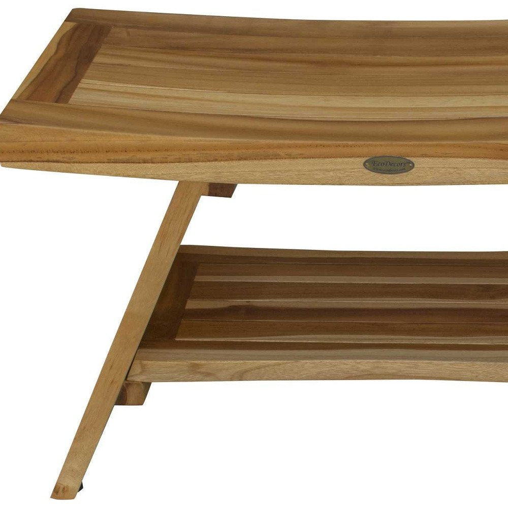 Taburete o banco de ducha rectangular de teca con estante en acabado natural
