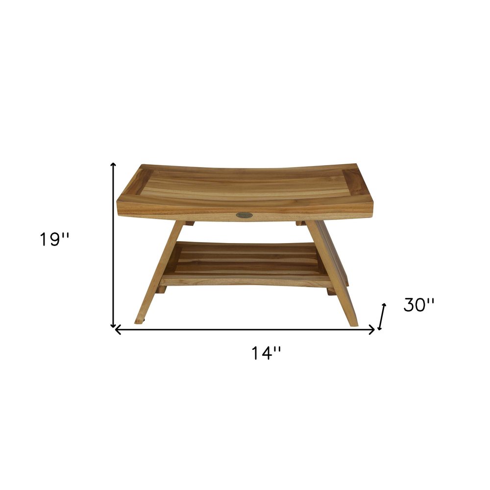 Taburete o banco de ducha rectangular de teca con estante en acabado natural