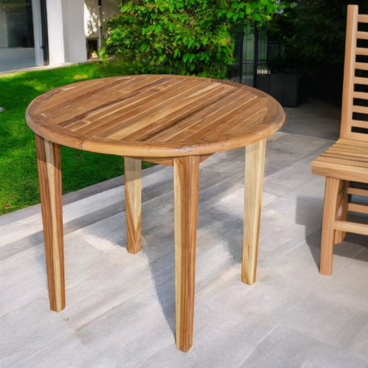 Mesa de comedor para exterior de madera maciza natural redondeada de 36"
