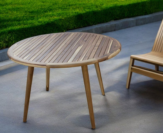 Mesa de comedor para exterior de madera maciza natural redondeada de 36"