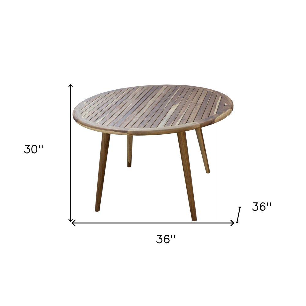 Mesa de comedor para exterior de madera maciza natural redondeada de 36"