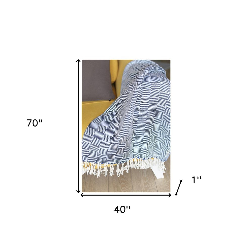 Mantas geométricas tejidas a mano de 180 cm en azul