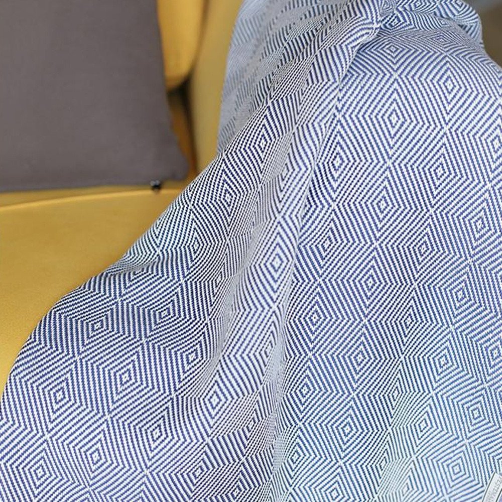 Mantas geométricas tejidas a mano de 180 cm en azul