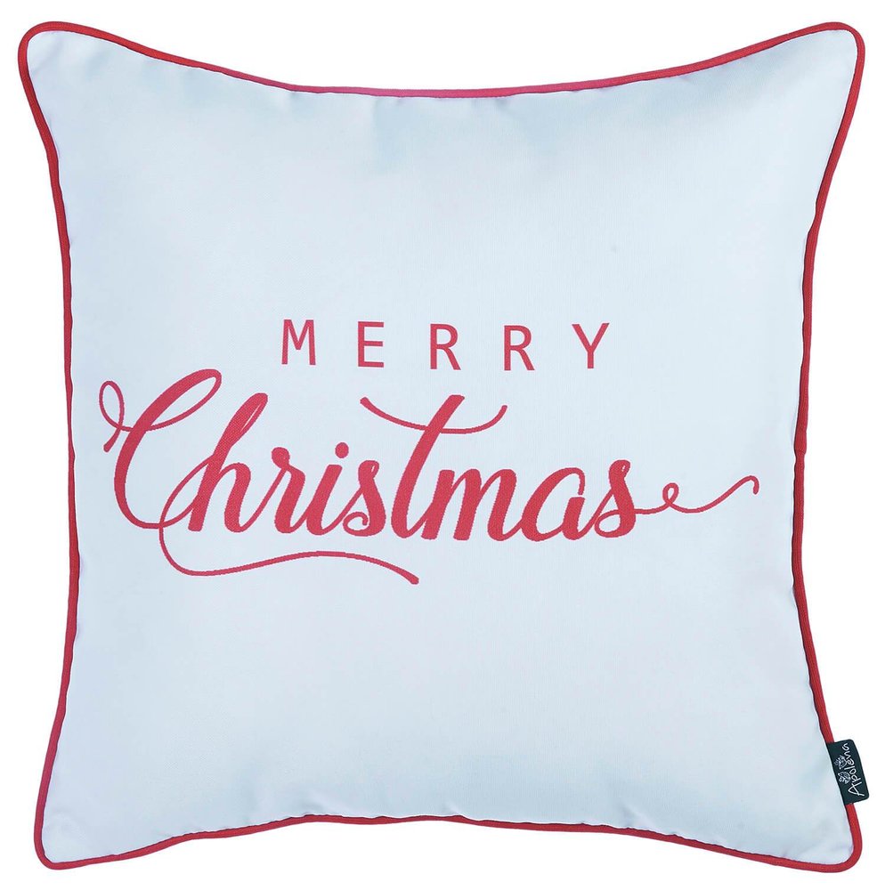 Set of Two 18" Red and White Fabrc Throw Pillow Covers