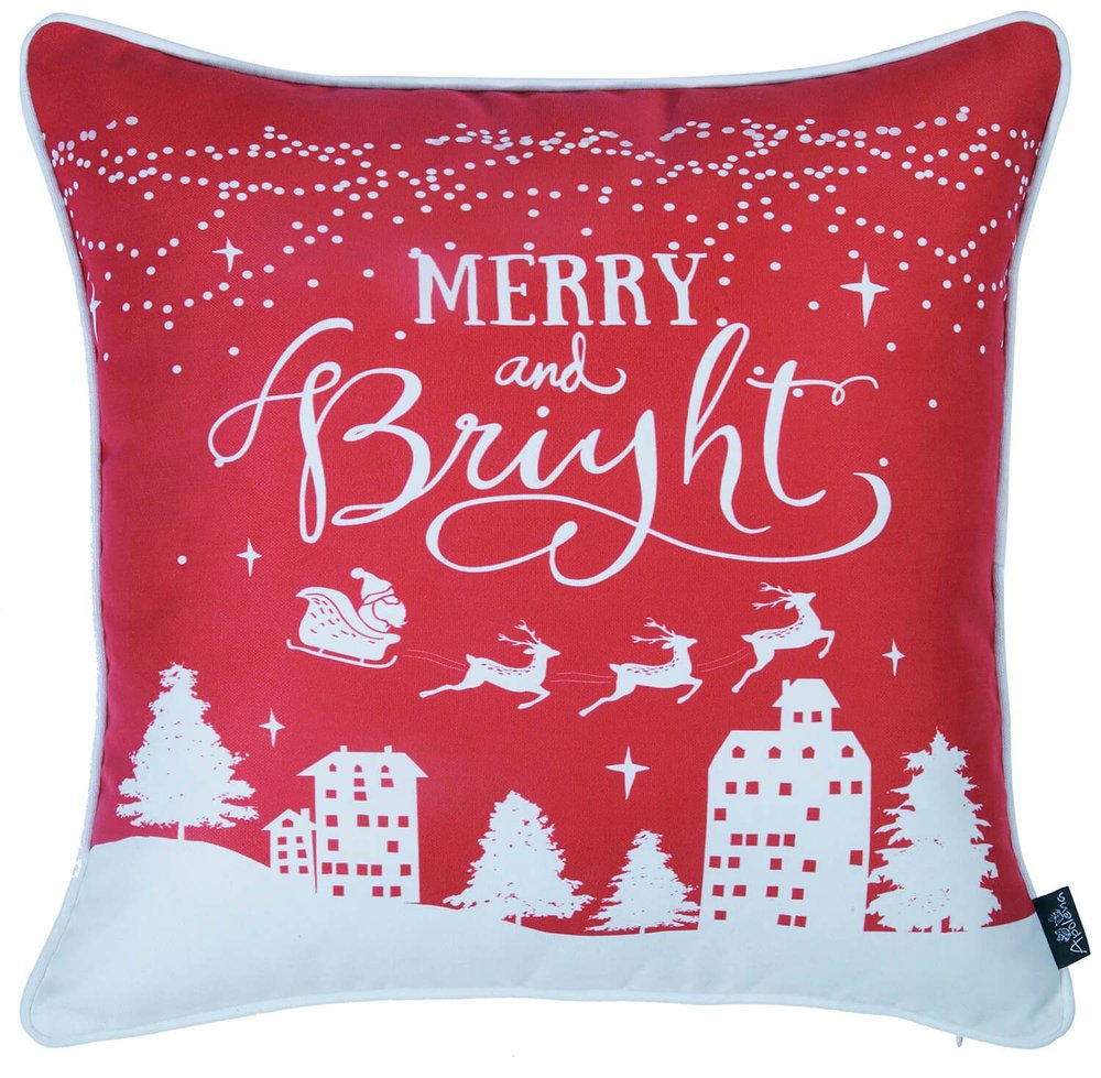 Set of Two 18" Red and White Fabrc Throw Pillow Covers