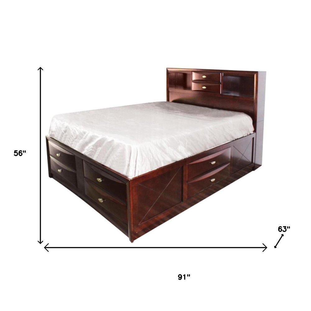 Estructura de cama de madera maciza color espresso