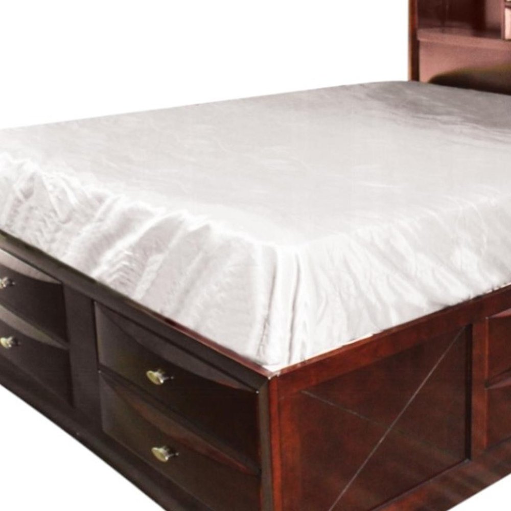 Estructura de cama de madera maciza color espresso