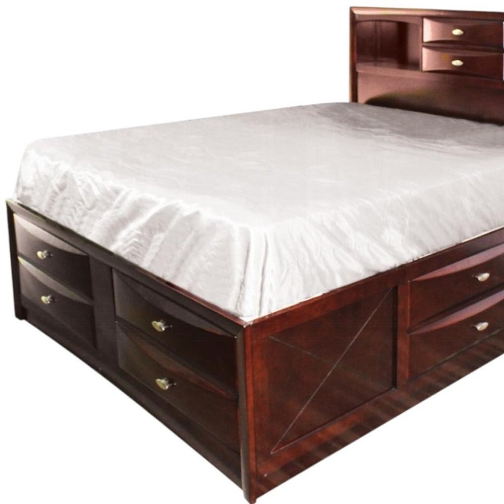 Estructura de cama de madera maciza color espresso