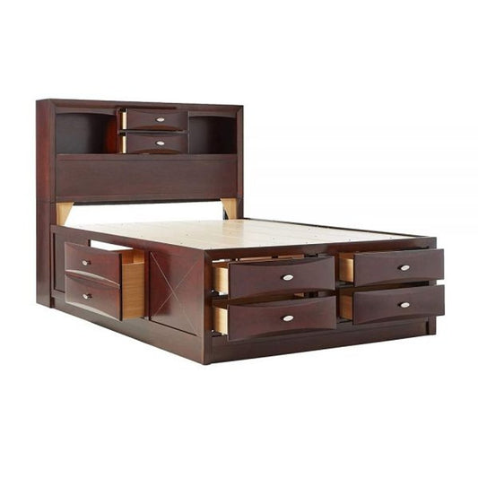 Estructura de cama de madera maciza color espresso