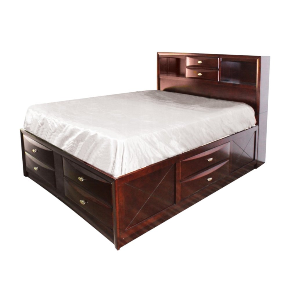 Estructura de cama de madera maciza color espresso