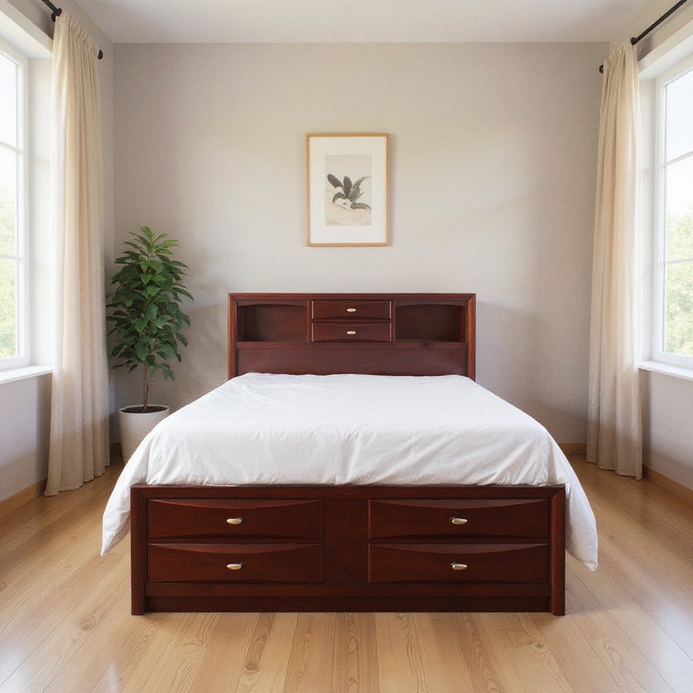 Estructura de cama de madera maciza color espresso