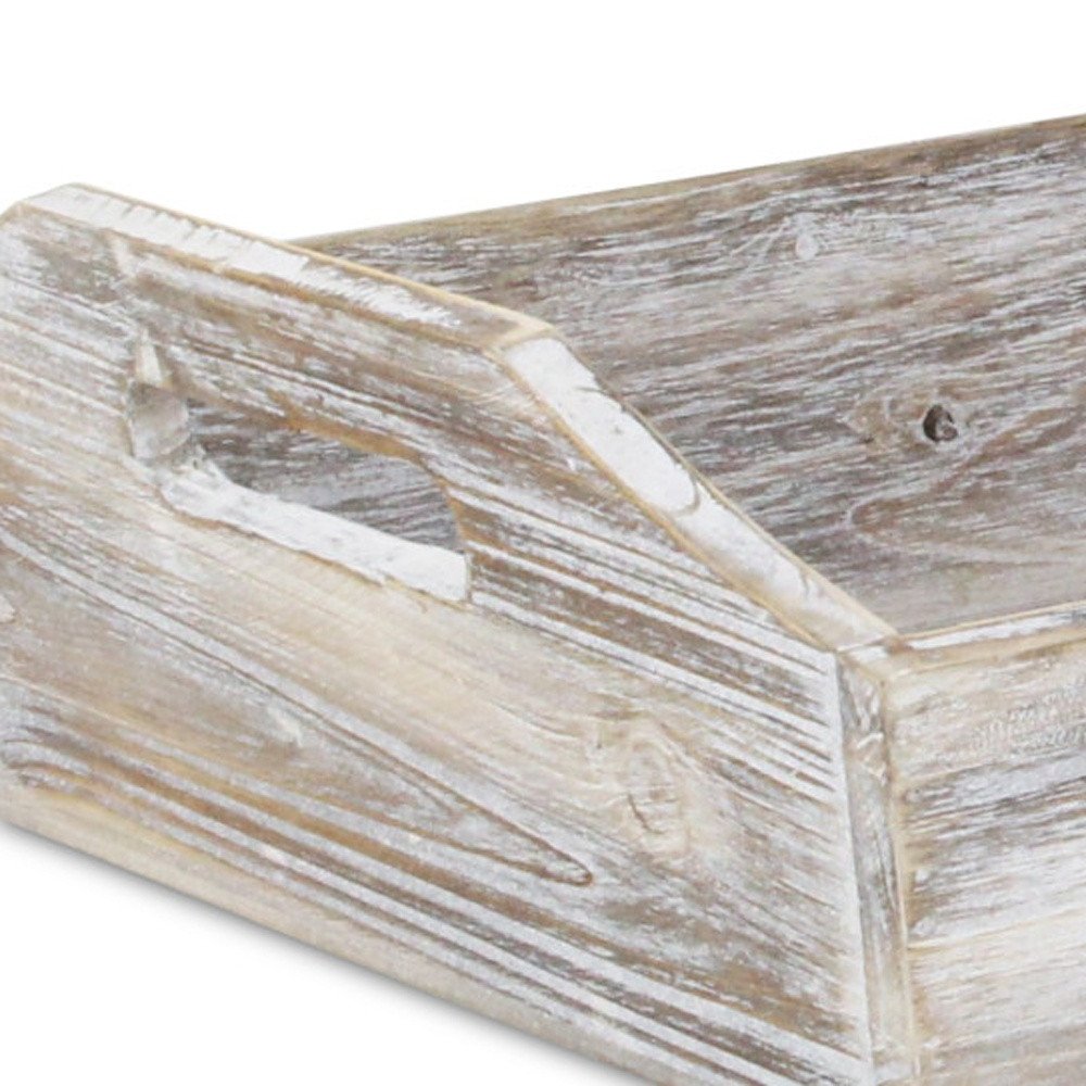 Bandeja para servir de madera con acabado rústico blanco y asas
