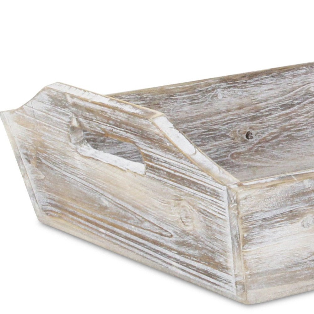 Bandeja para servir de madera con acabado rústico blanco y asas