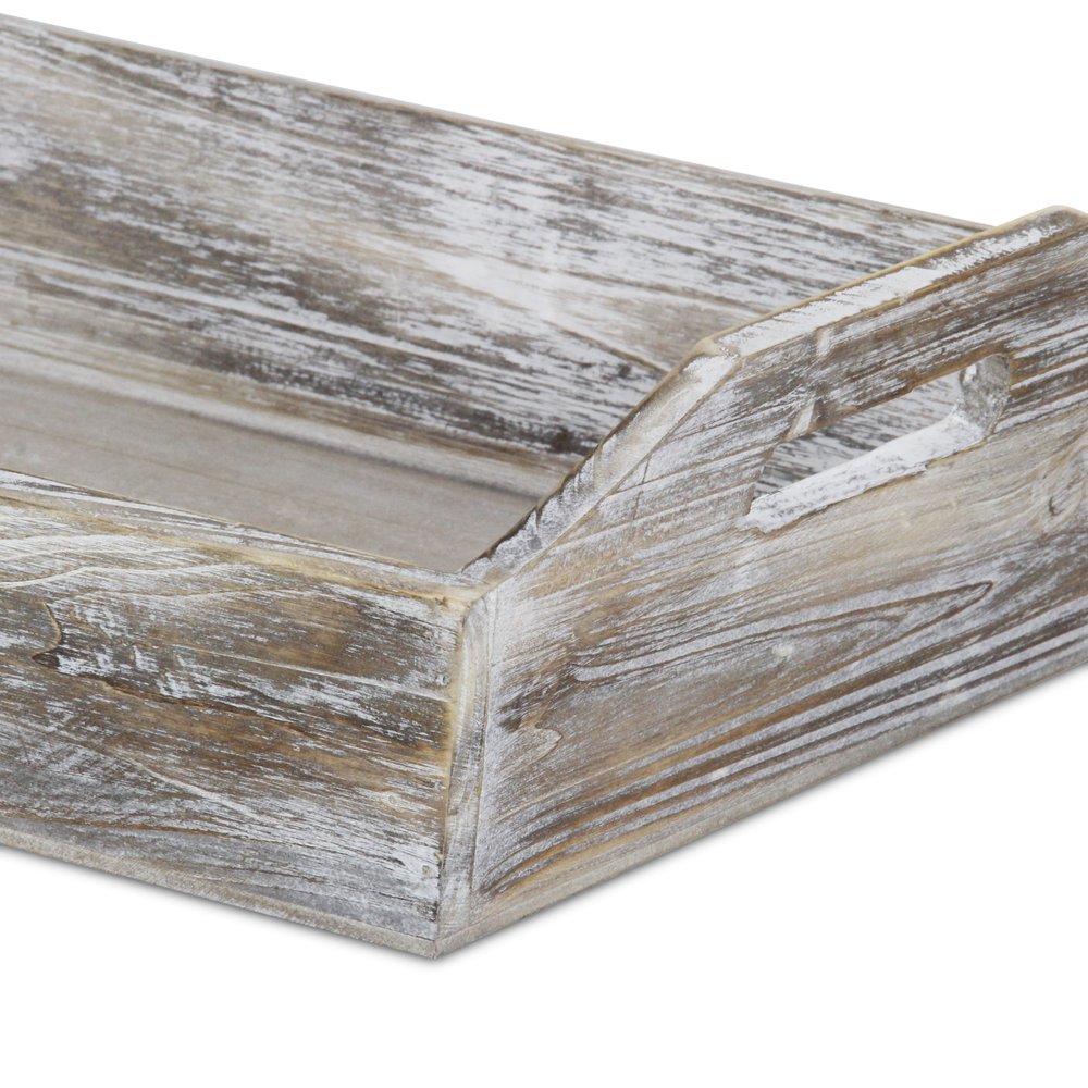 Bandeja para servir de madera con acabado rústico blanco y asas