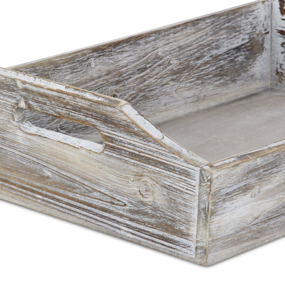 Bandeja para servir de madera con acabado rústico blanco y asas