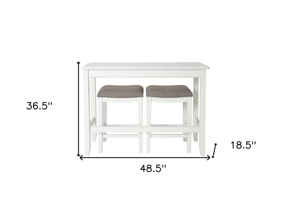 Mesa de bar rectangular de madera blanca de tres piezas de 49" con dos taburetes