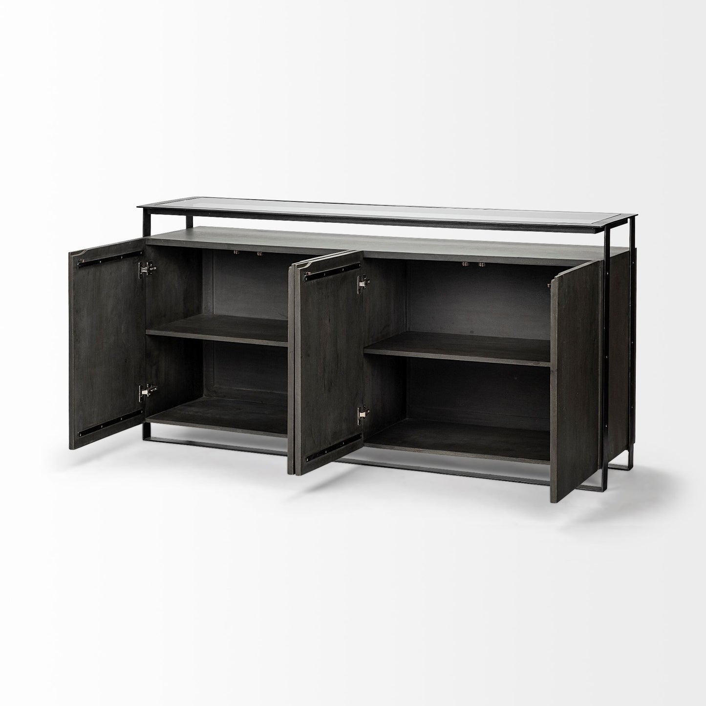 18" Black And Gray Solid Wood Sideboard