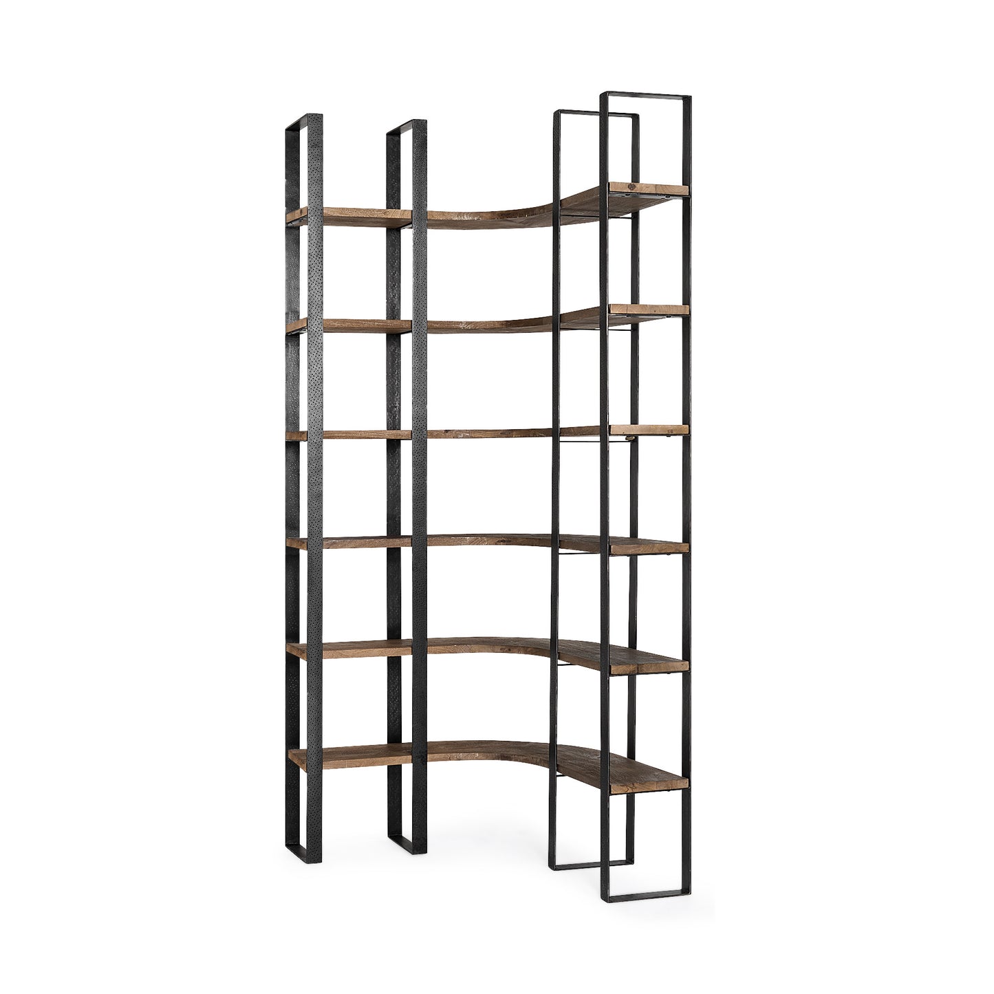 Librería de seis niveles de hierro y madera, color negro y marrón, de 90"