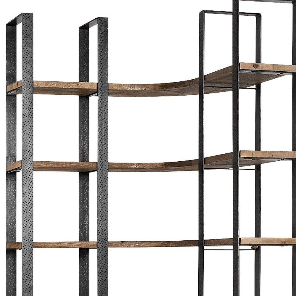 Librería de seis niveles de hierro y madera, color negro y marrón, de 90"