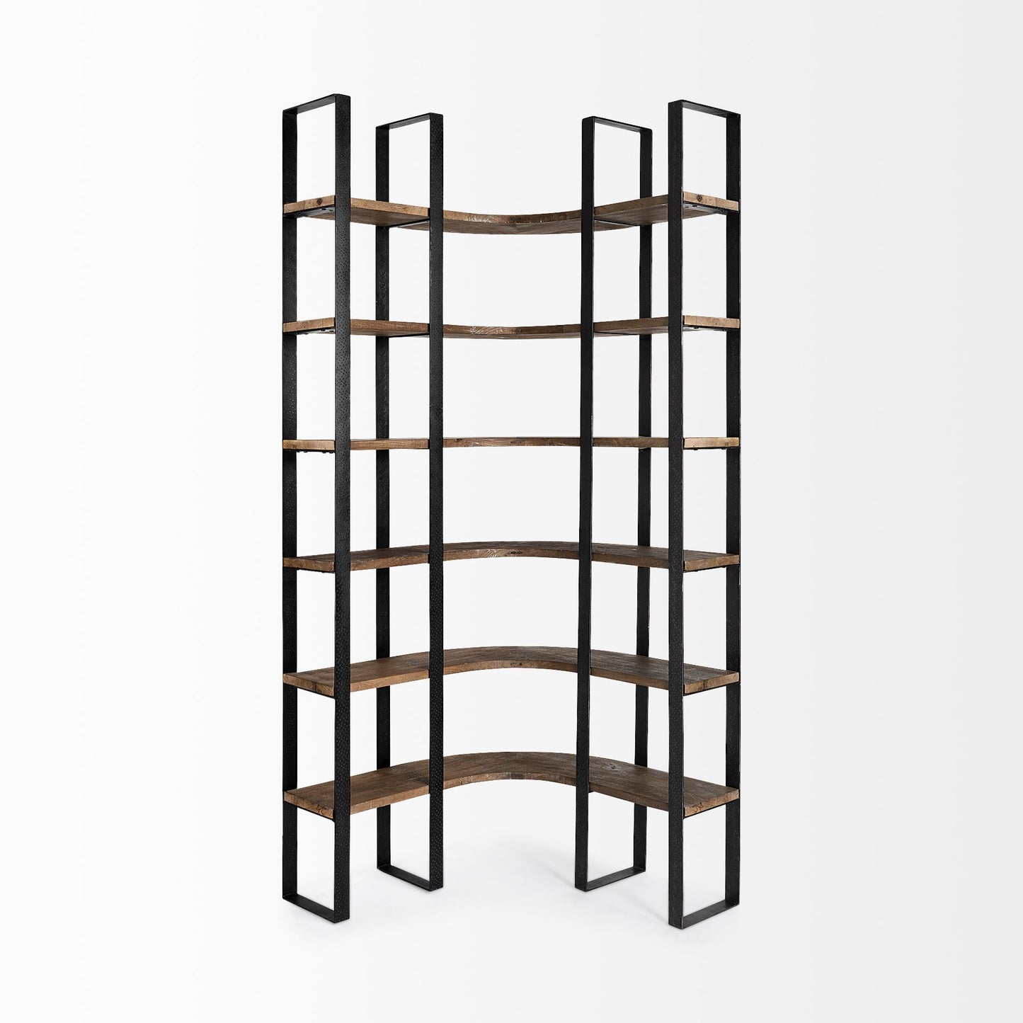 Librería de seis niveles de hierro y madera, color negro y marrón, de 90"