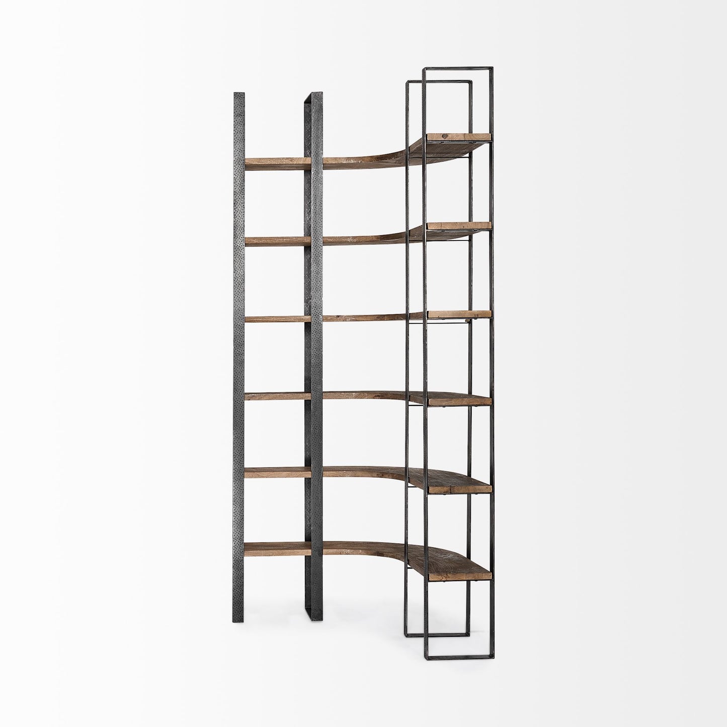 Librería de seis niveles de hierro y madera, color negro y marrón, de 90"