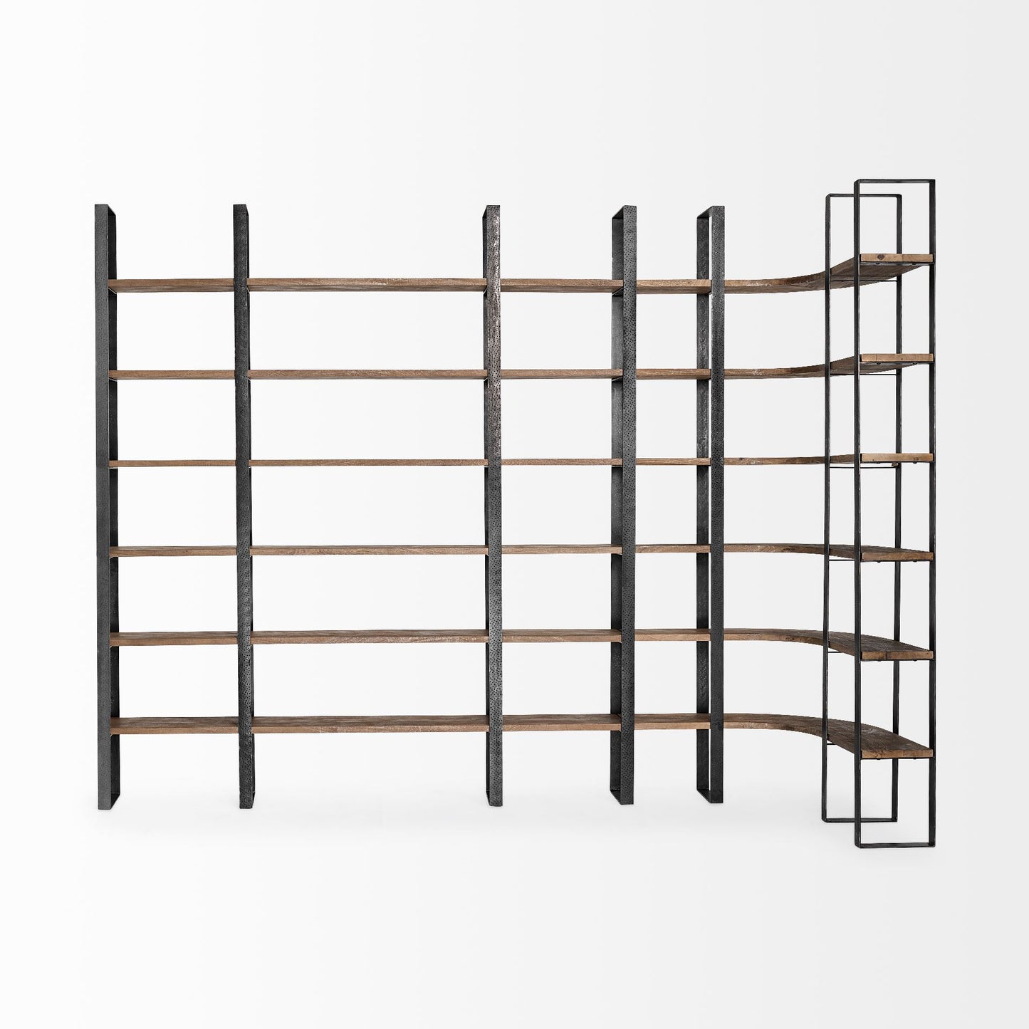 Librería de seis niveles de hierro y madera, color negro y marrón, de 90"