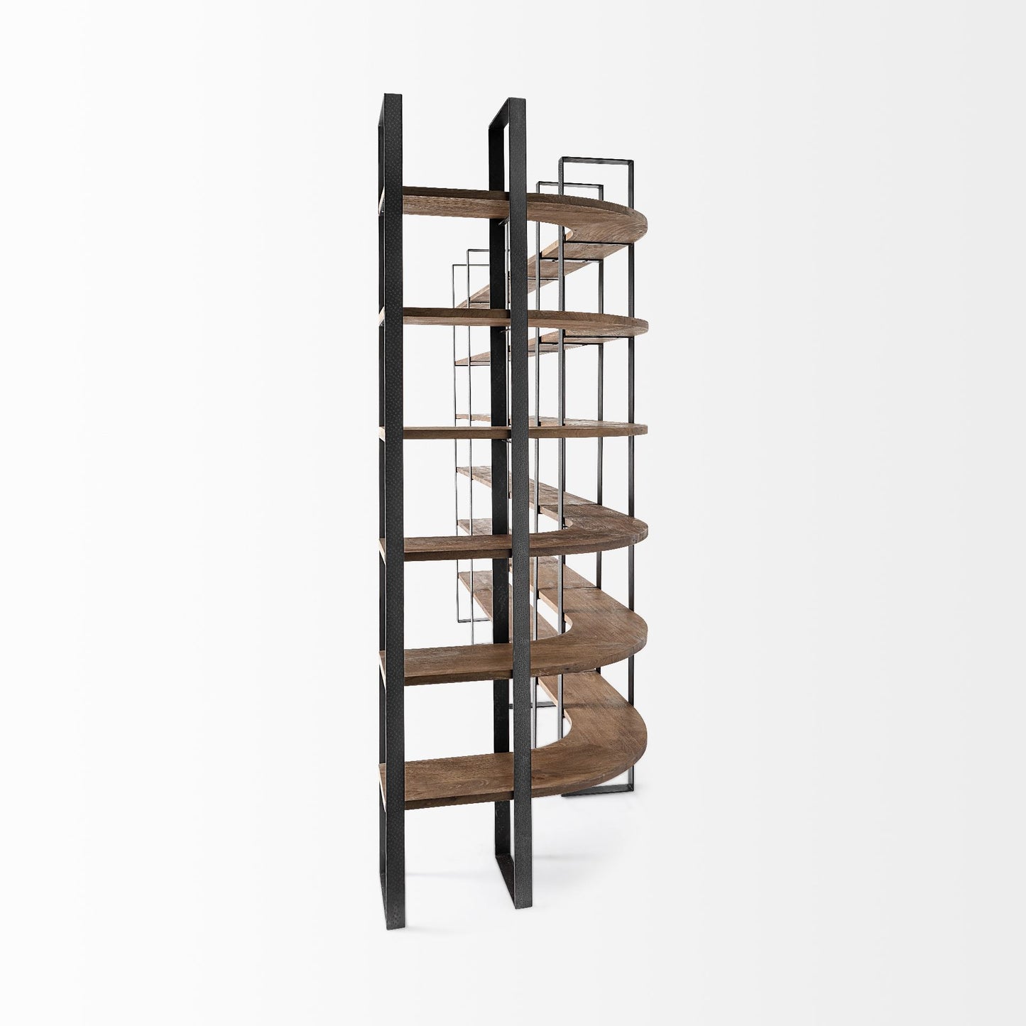 Librería de seis niveles de hierro y madera, color negro y marrón, de 90"