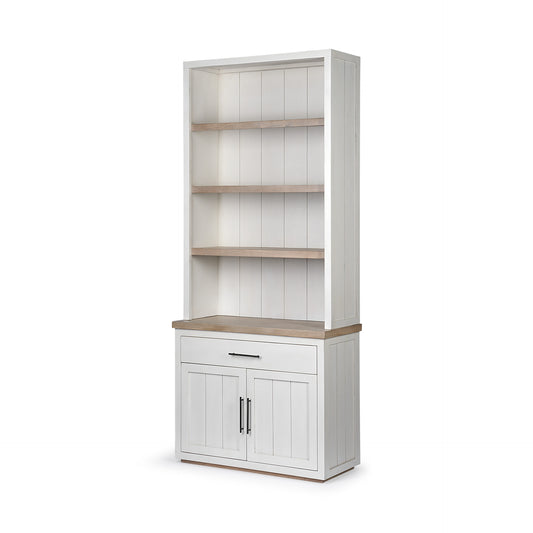 Librería de tres niveles de madera marrón y blanca de 91"