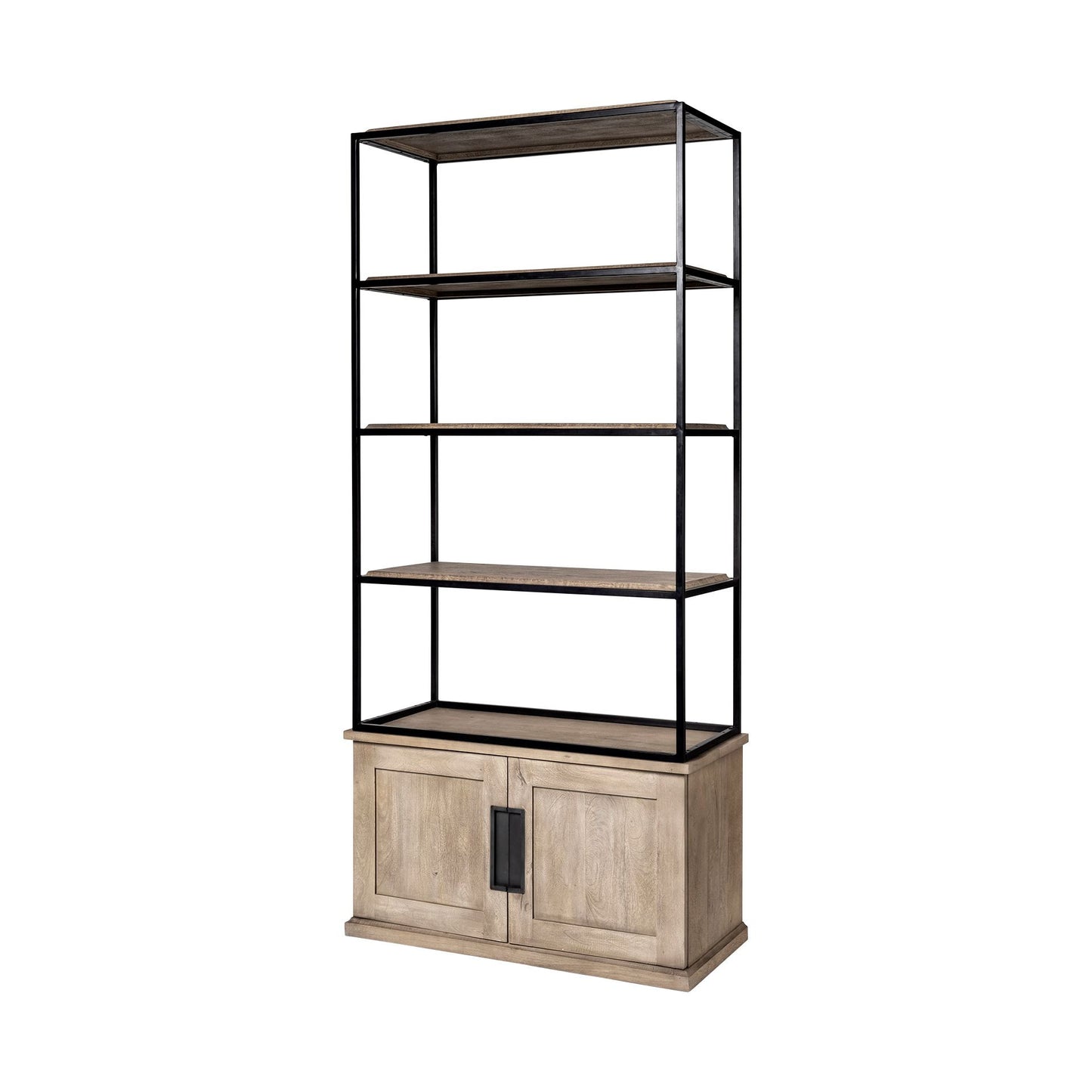 Librería de tres niveles de hierro y madera marrón de 90"