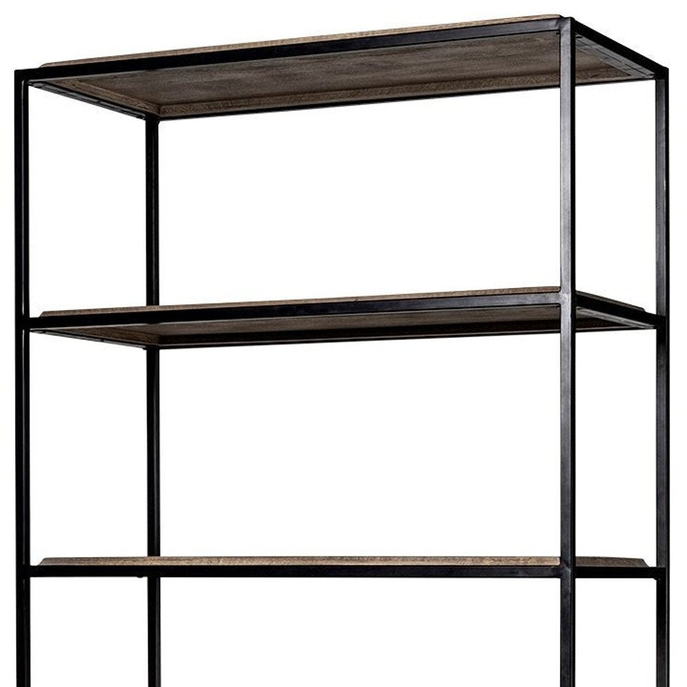 Librería de tres niveles de hierro y madera marrón de 90"