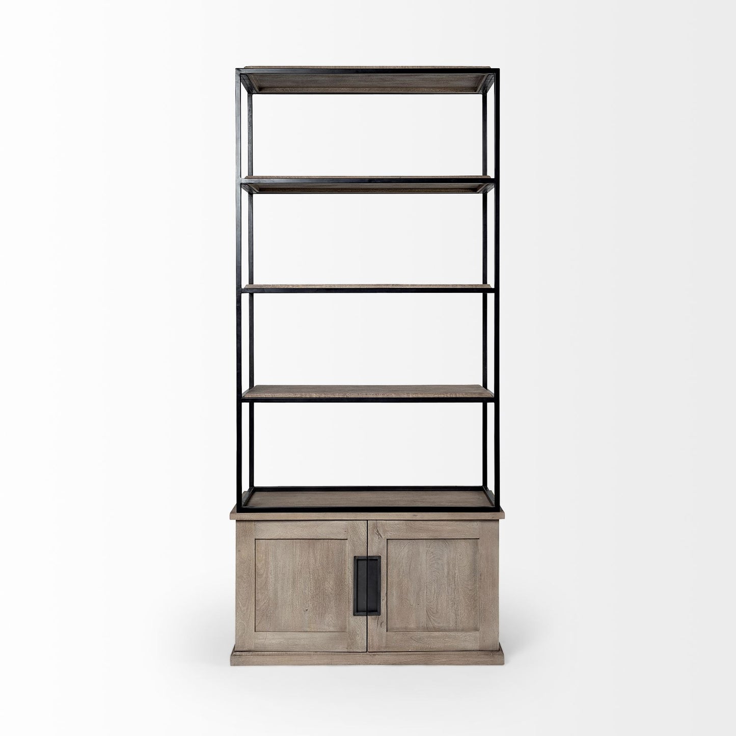 Librería de tres niveles de hierro y madera marrón de 90"