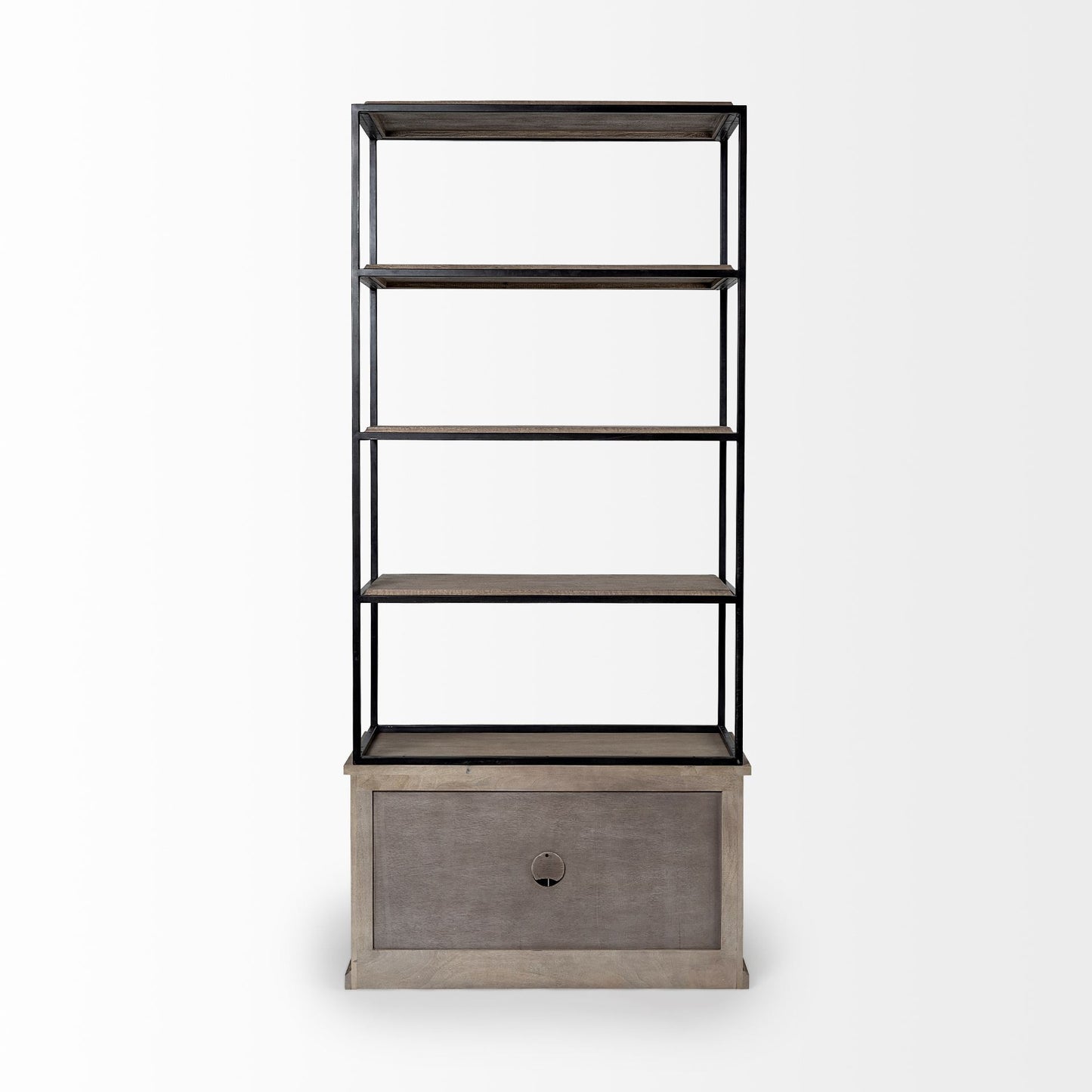 Librería de tres niveles de hierro y madera marrón de 90"